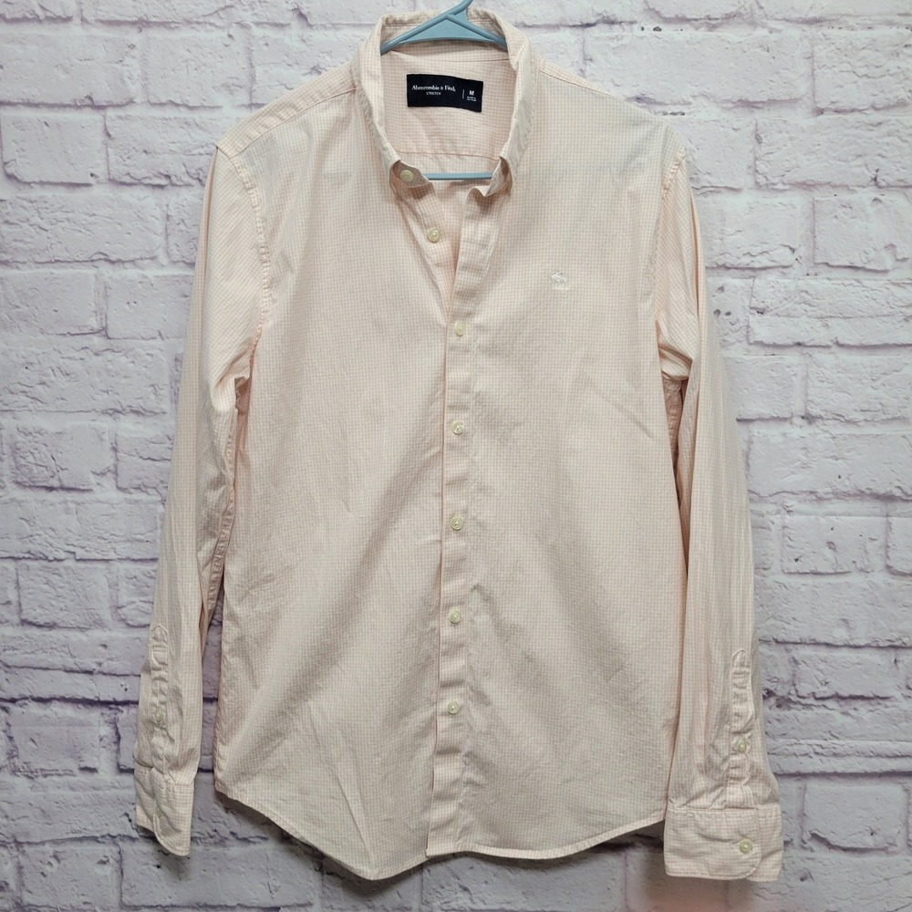 Abercrombie & Fitch Gingham Check Button Shirt Mens M Peach Skater Preppy Travel